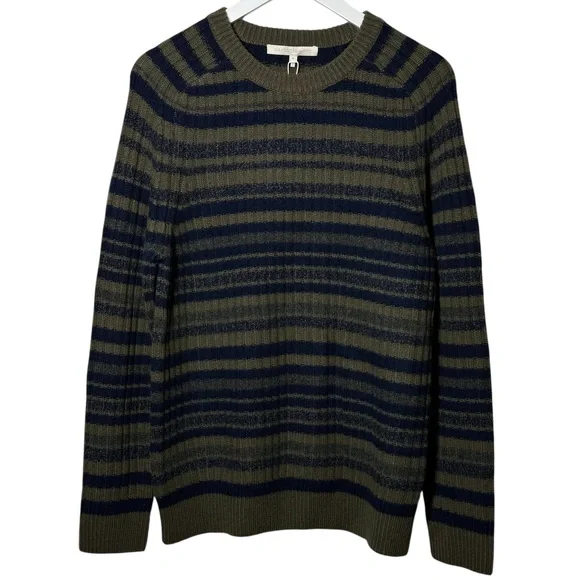 Naked Cashmere Dark Olive Multi Striped Crewneck Knit Sweater NWT Size Medium